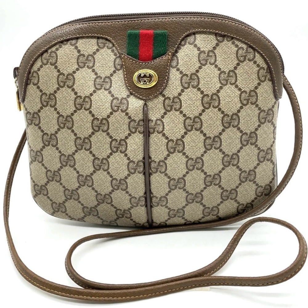 Auth Gucci GG Supreme Sherry Line Brown PVC Shoulder Bag 904.02.047